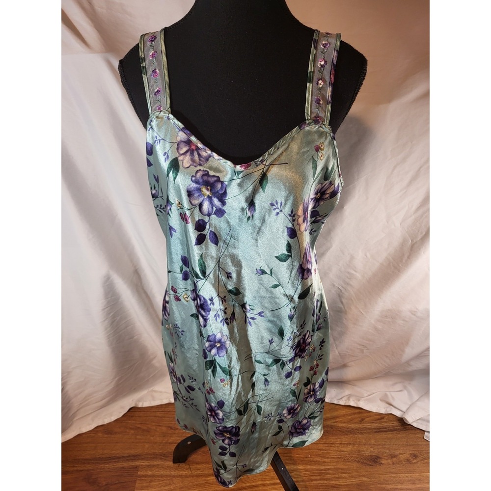 Vintage Sears Inner Mosyt Blue Embroidered Floral Nightgown Size Large